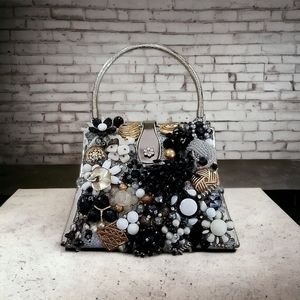 NWT Repurposed Vintage Jewelry Collage Beaded Metal Frame Handbag